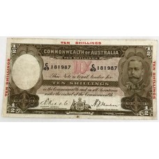 AUSTRALIA 1934 . TEN 10 SHILLINGS BANKNOTE . RIDDLE/SHEEHAN